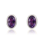 9ct White Gold Oval Natural Amethyst Rubover Stud Earrings — 6x4mm