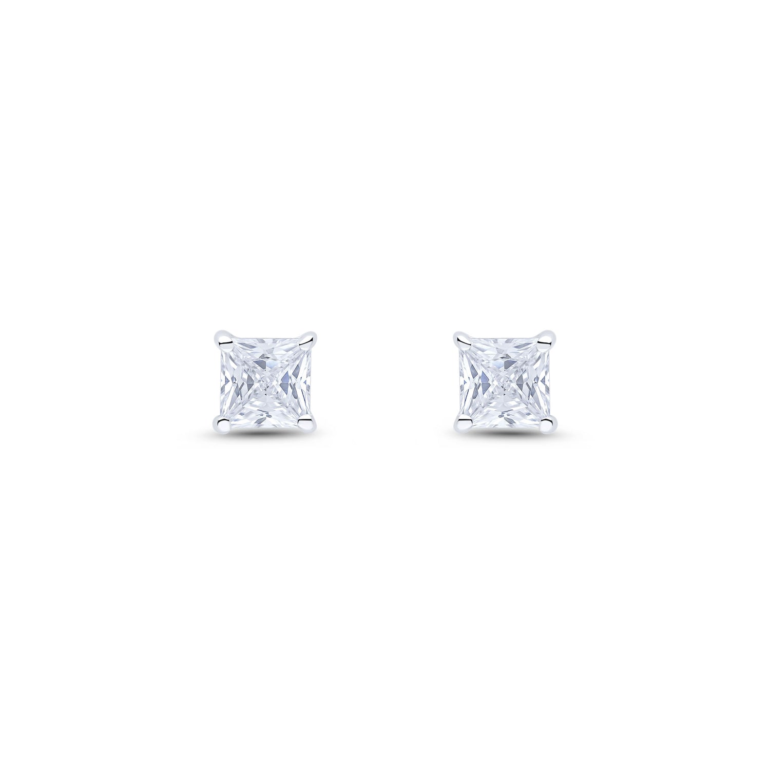 9ct White Gold Square Cubic Zirconia Claw Stud Earrings — 5mm