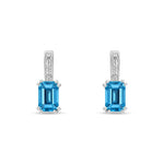 9ct White Gold Octagonal Natural Swiss Blue Topaz & Diamond Drop Earrings — 6x4mm