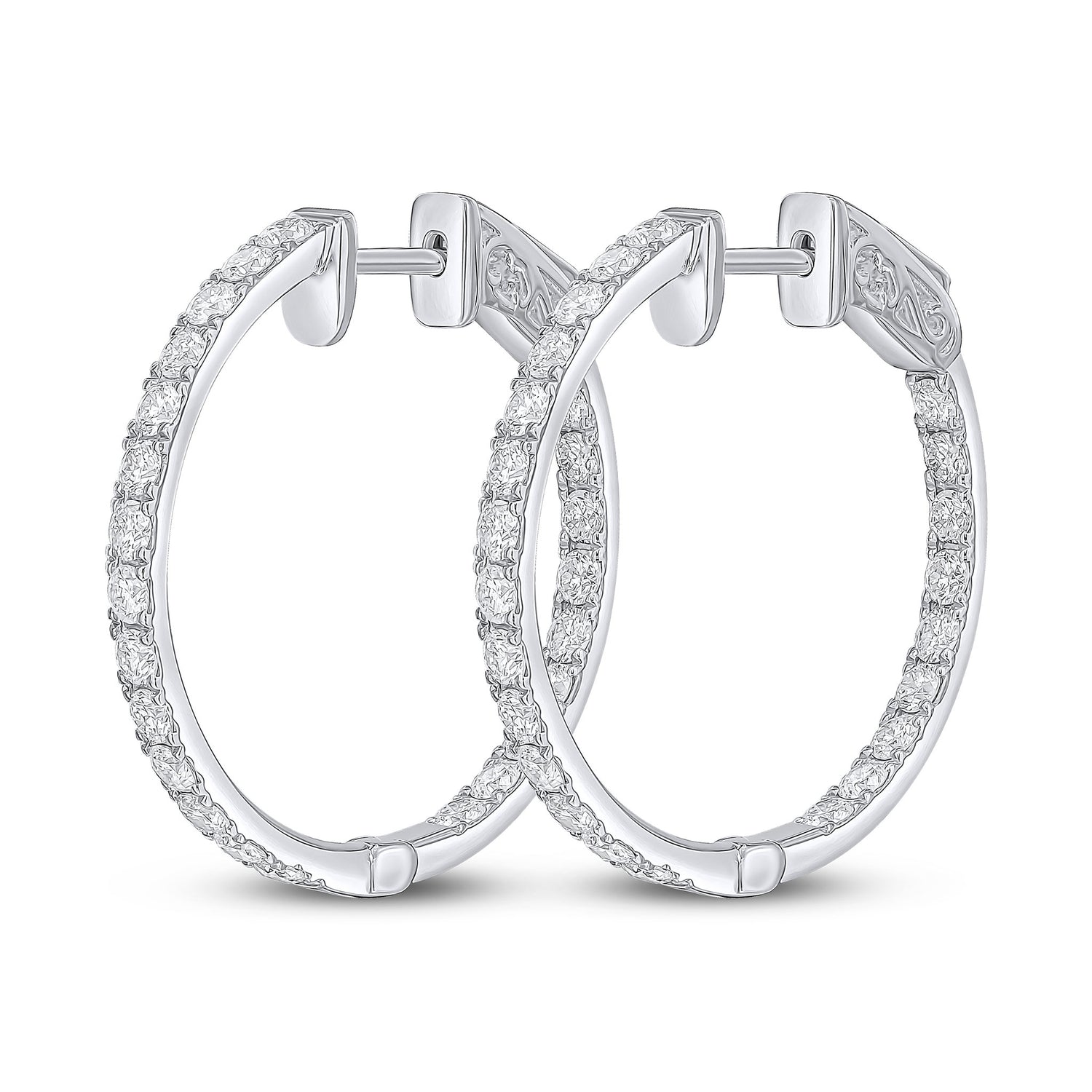 18ct White Gold Full Natural Diamond Round Hoop Earrings —25mm