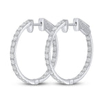 18ct White Gold Full Natural Diamond Round Hoop Earrings — 25mm
