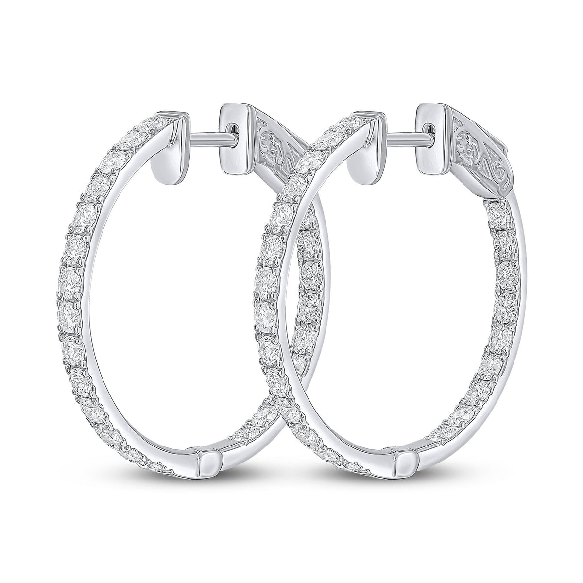 18ct White Gold Full Natural Diamond Round Hoop Earrings — 25mm