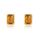 9ct Yellow Gold Octagonal Emerald Cut Natural Citrine Rubover Stud Earrings — 7x5mm