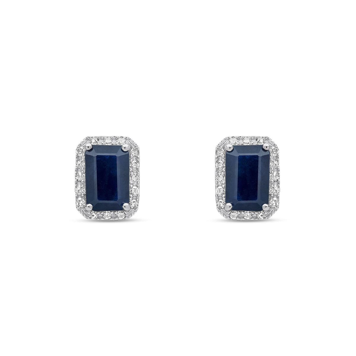 18ct White Gold Natural Sapphire and Diamond Cluster Stud Earrings