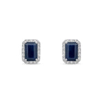 18ct White Gold Octagonal Natural Sapphire & Diamond Cluster Stud Earrings — 6x4mm