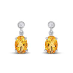 9ct White Gold Oval Natural Citrine Claw Drop Earrings — 7x5mm