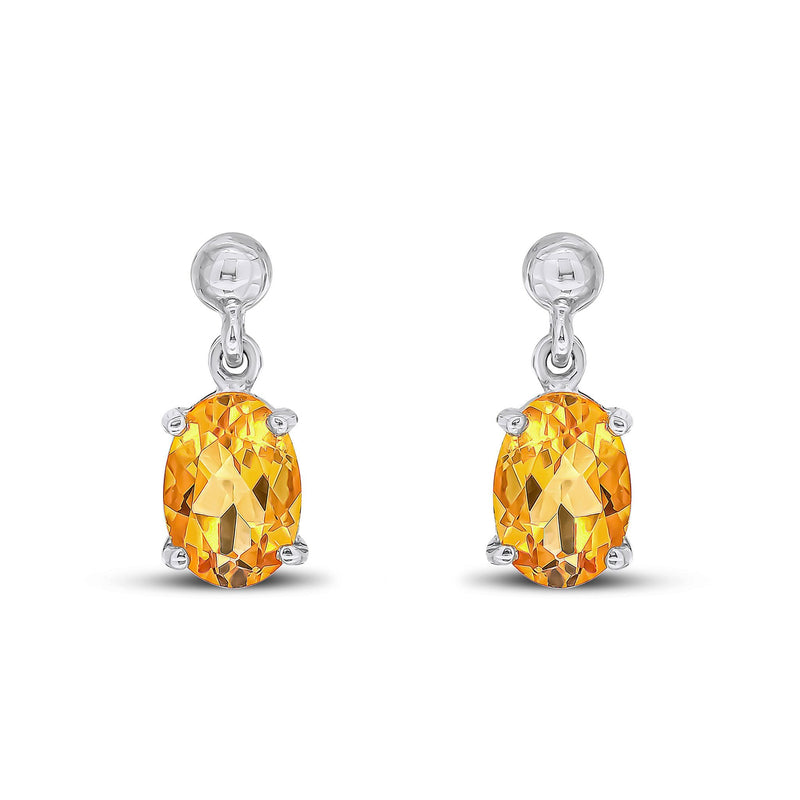 9ct White Gold Oval Natural Citrine Claw Drop Earrings — 7x5mm