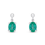 9ct White Gold Oval Natural Emerald Drop Earrings — 7x5mm