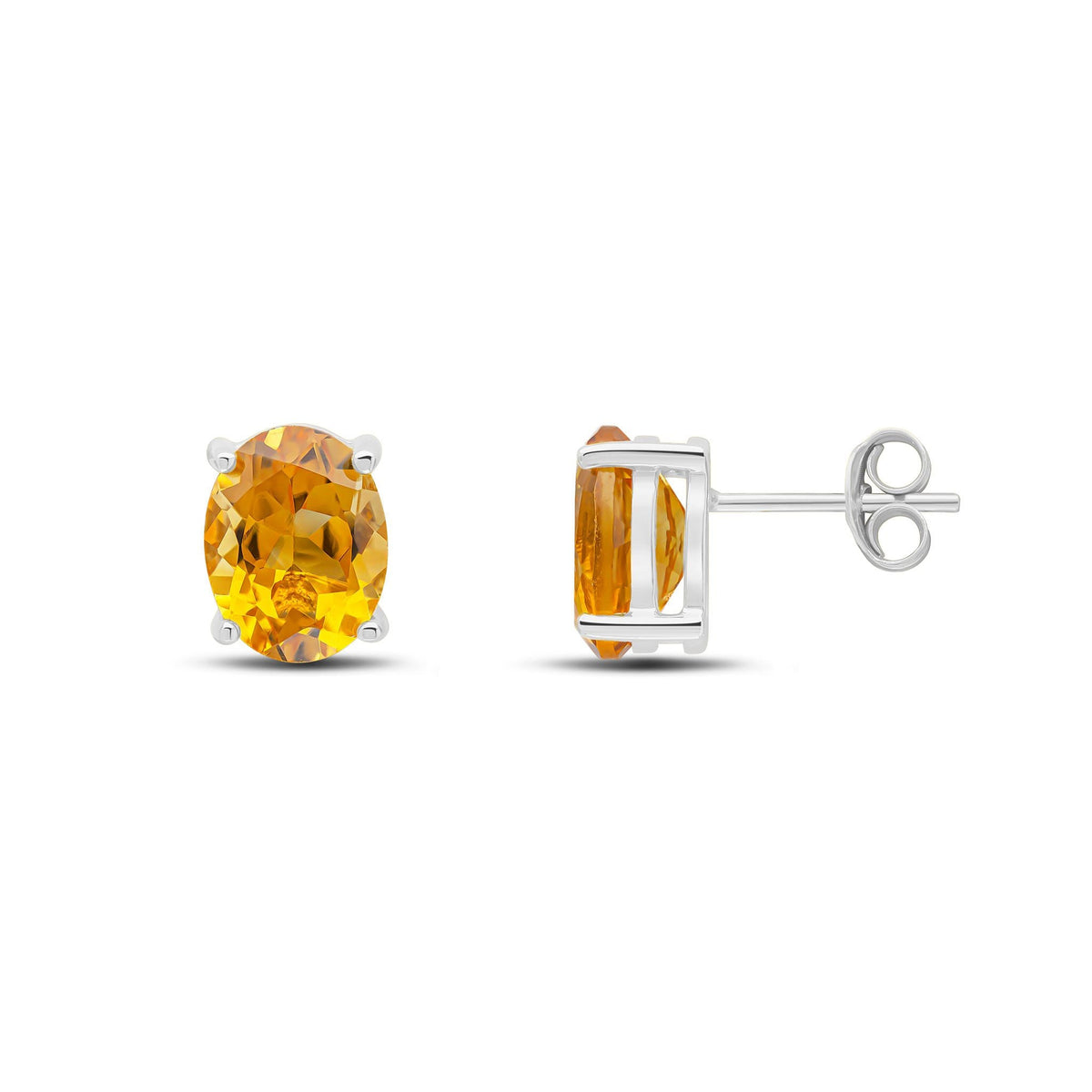 9ct White Gold Oval Natural Citrine Claw Stud Earrings — 9x7mm