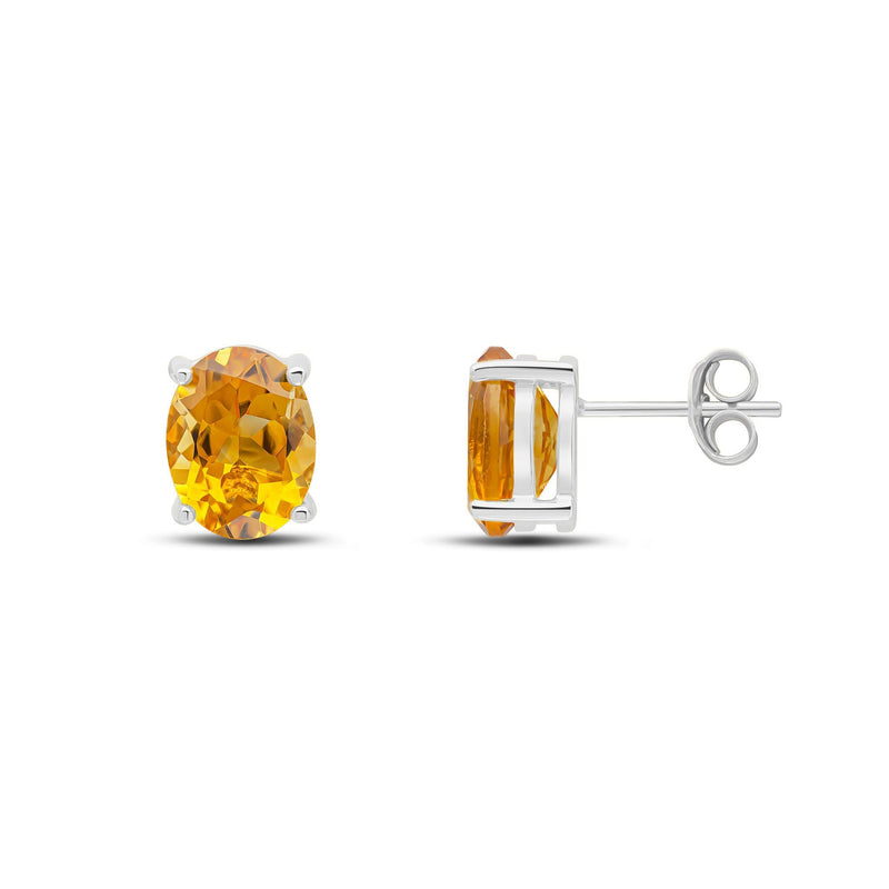 9ct White Gold Oval Natural Citrine Claw Stud Earrings — 9x7mm