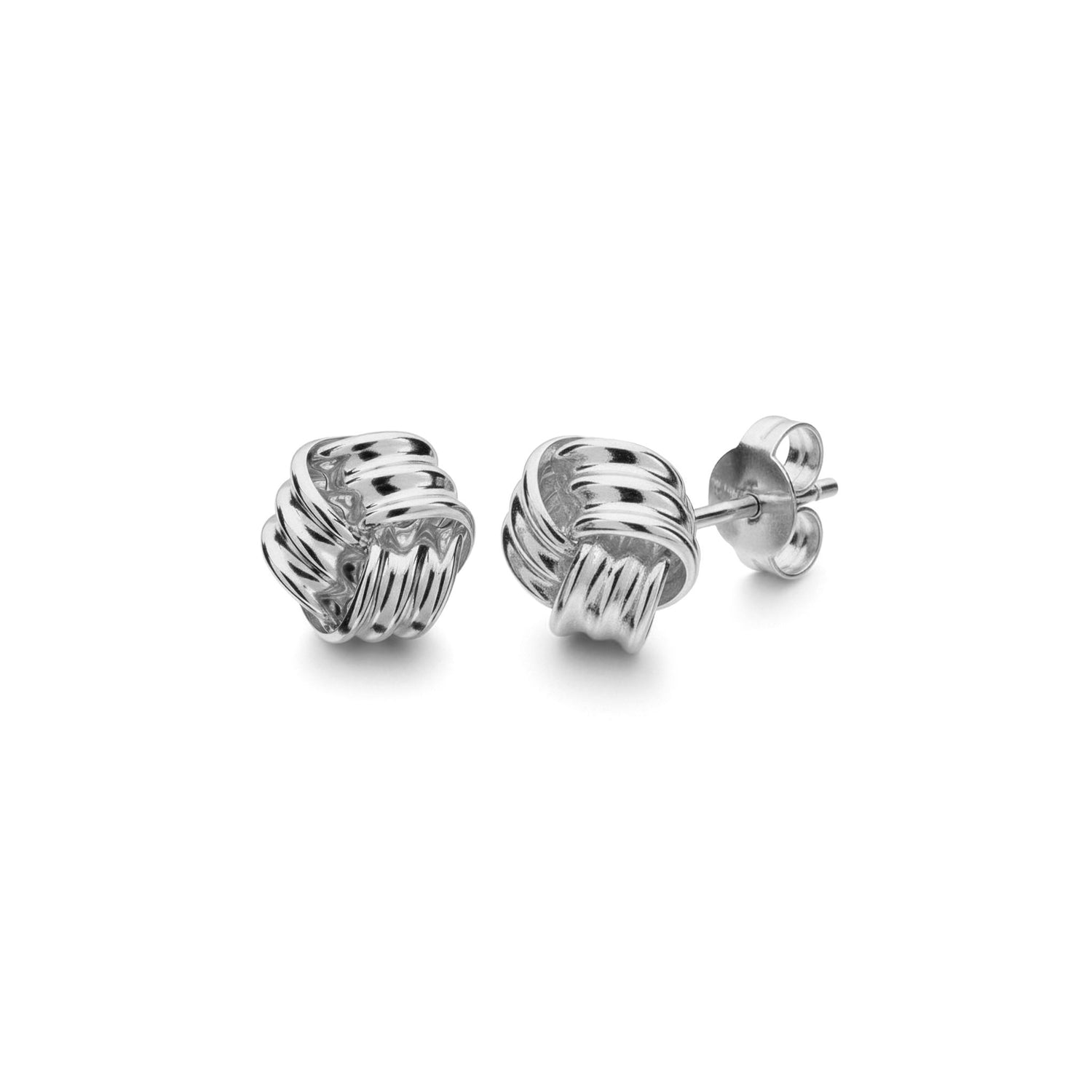 9ct White Gold Polished Ribbed Knot Stud Earrings — 8mm