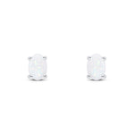 9ct White Gold Oval Natural Opal Claw Stud Earrings — 7x5mm