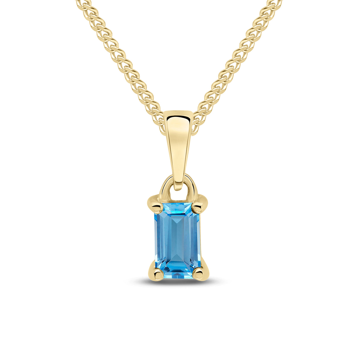 9ct Yellow Gold Octagonal Natural Swiss Blue Topaz Claw Pendant — 5x3mm