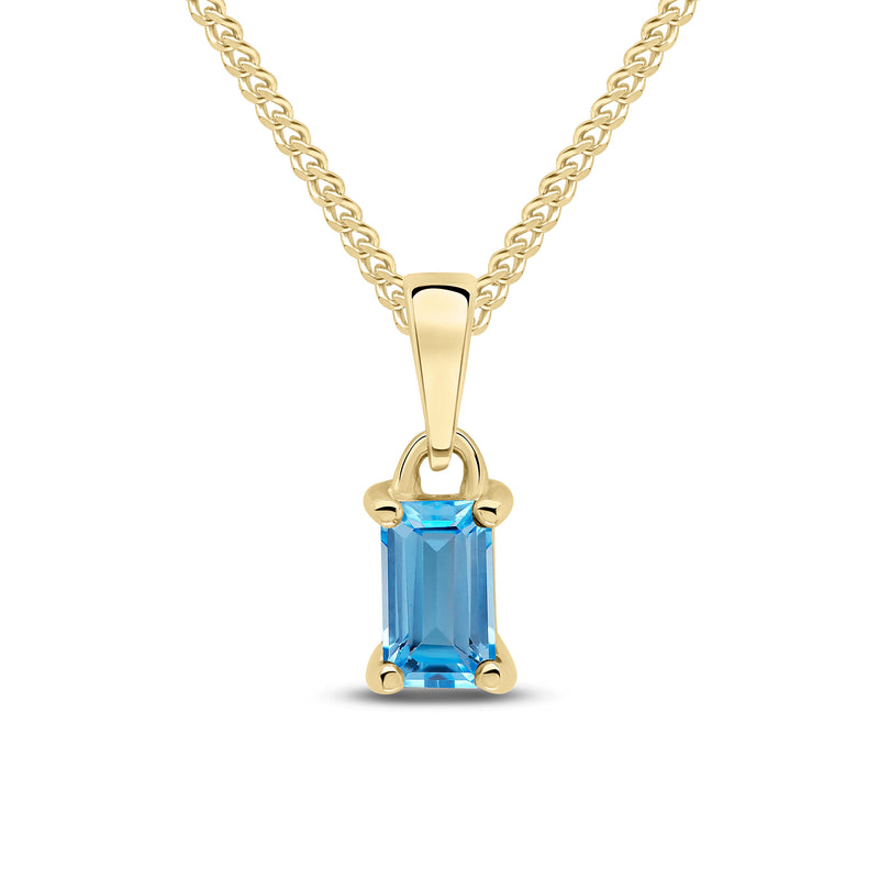 9ct Yellow Gold Octagonal Natural Swiss Blue Topaz Claw Pendant — 5x3mm