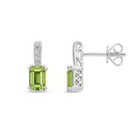 9ct White Gold Octagonal Natural Peridot & Diamond Drop Earrings — 6x4mm