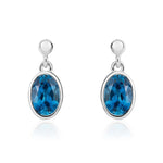 9ct White Gold Oval Natural London Blue Topaz Rubover Drop Earrings — 6x4mm