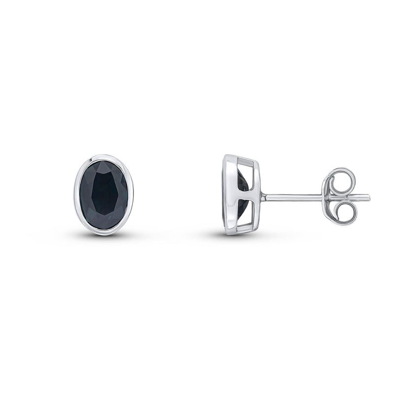 9ct White Gold Oval Natural Sapphire Rubover Stud Earrings — 7x5mm