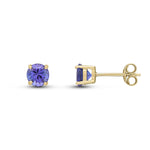 9ct Yellow Gold Round Natural Tanzanite Claw Stud Earrings — 5mm