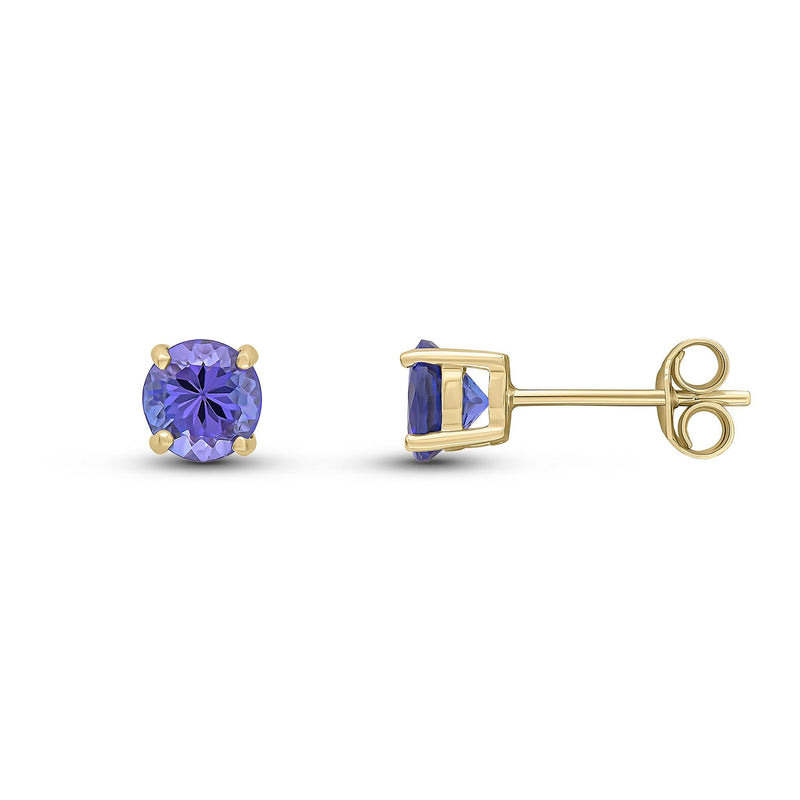 9ct Yellow Gold Round Natural Tanzanite Claw Stud Earrings — 5mm