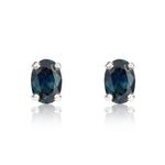 9ct White Gold Oval Natural Sapphire Claw Stud Earrings — 6x4mm