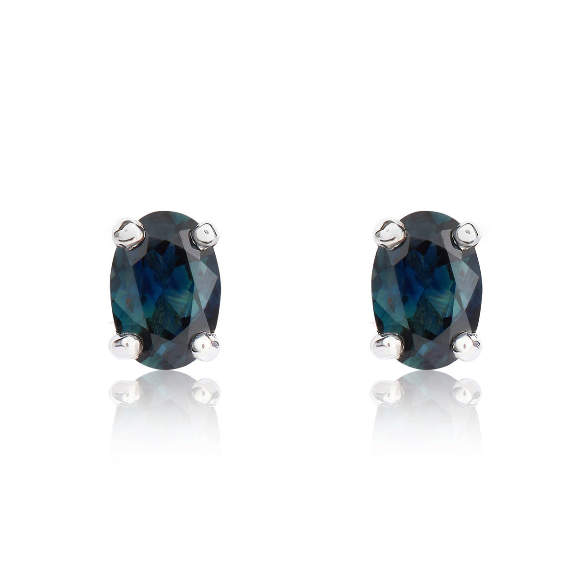 9ct White Gold Oval Natural Sapphire Claw Stud Earrings — 6x4mm