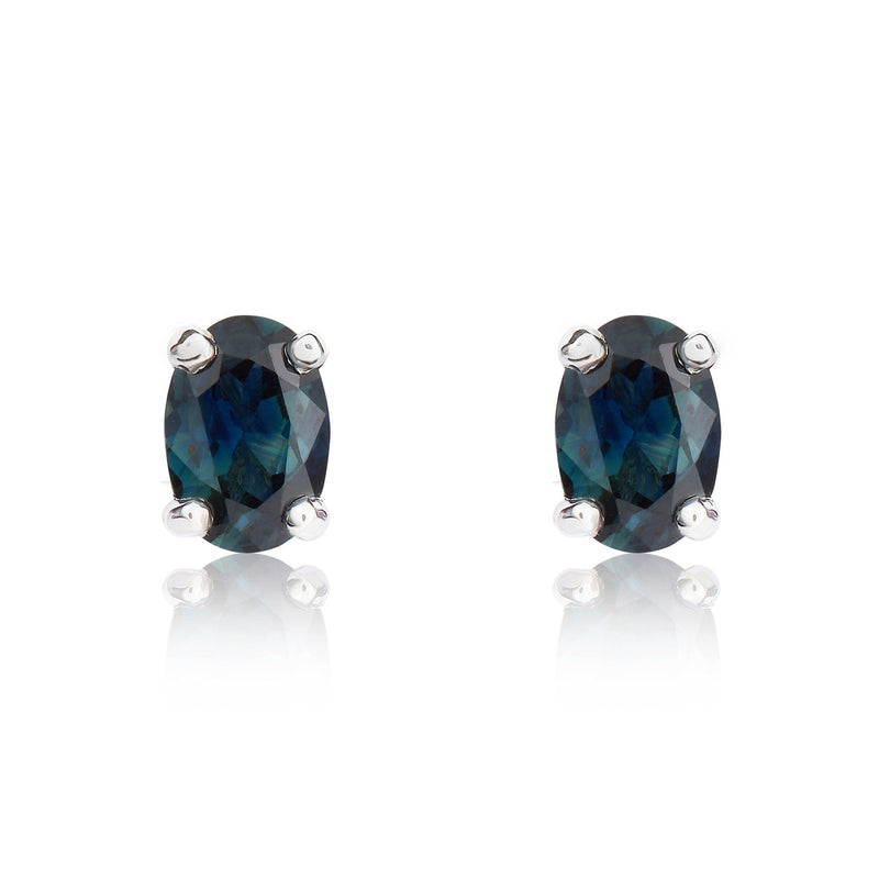 9ct White Gold Oval Natural Sapphire Claw Stud Earrings — 6x4mm