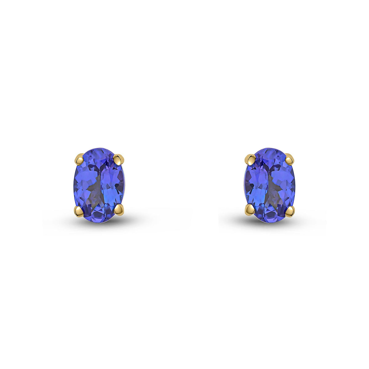 9ct Yellow Gold Oval Natural Tanzanite Claw Stud Earrings — 6x4mm
