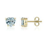 9ct Yellow Gold Heart Natural Aquamarine Claw Stud Earrings