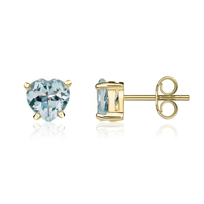 9ct Yellow Gold Heart Natural Aquamarine Claw Stud Earrings
