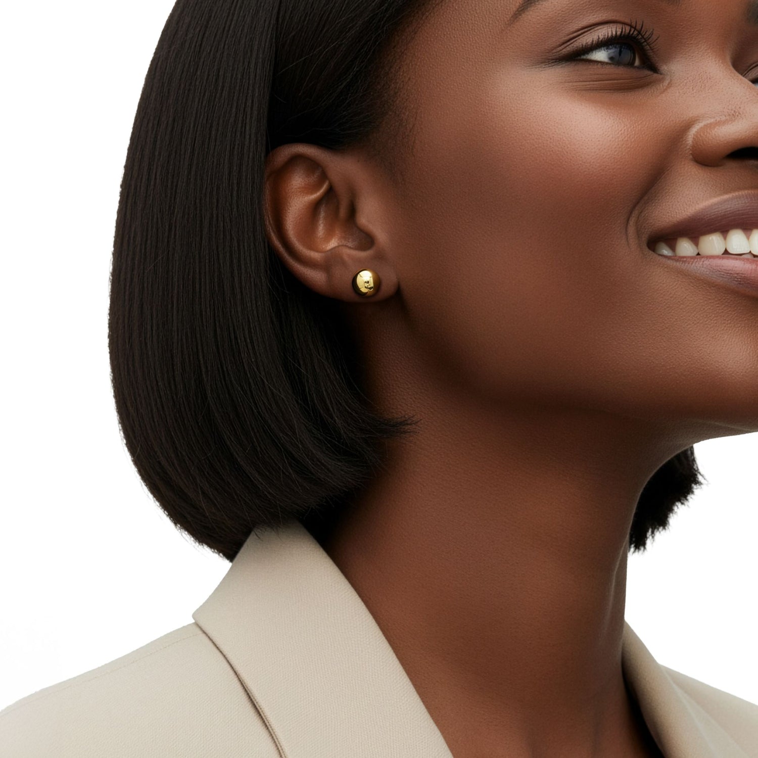 9ct Yellow Gold Polished High Dome Button Stud Earrings — 10mm