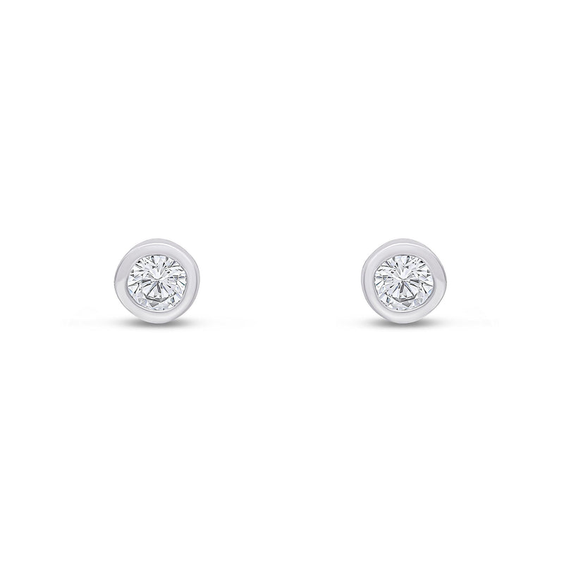 9ct White Gold Round Cubic Zirconia CZ Rubover Stud Earrings — 3mm