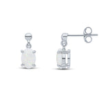 9ct White Gold Oval Natural Opal Claw Drop Earrings — 7x5mm