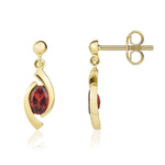9ct Yellow Gold Oval Natural Garnet 'Eye' Drop Earrings — 6x4mm