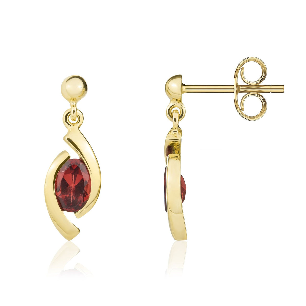 9ct Yellow Gold Oval Natural Garnet 'Eye' Drop Earrings — 6x4mm
