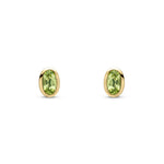 9ct Yellow Gold Oval Natural Peridot Rubover Stud Earrings — 5x3mm