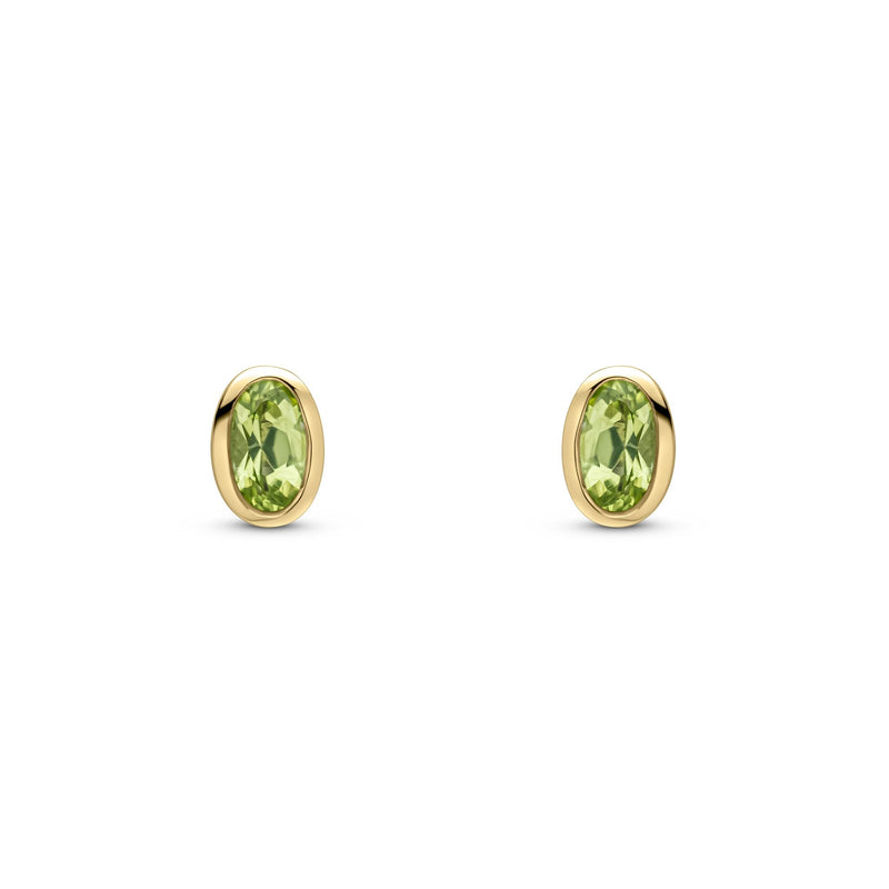9ct Yellow Gold Oval Natural Peridot Rubover Stud Earrings — 5x3mm