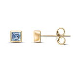 9ct Yellow Gold Square Natural Aquamarine Rubover Stud Earrings — 3mm