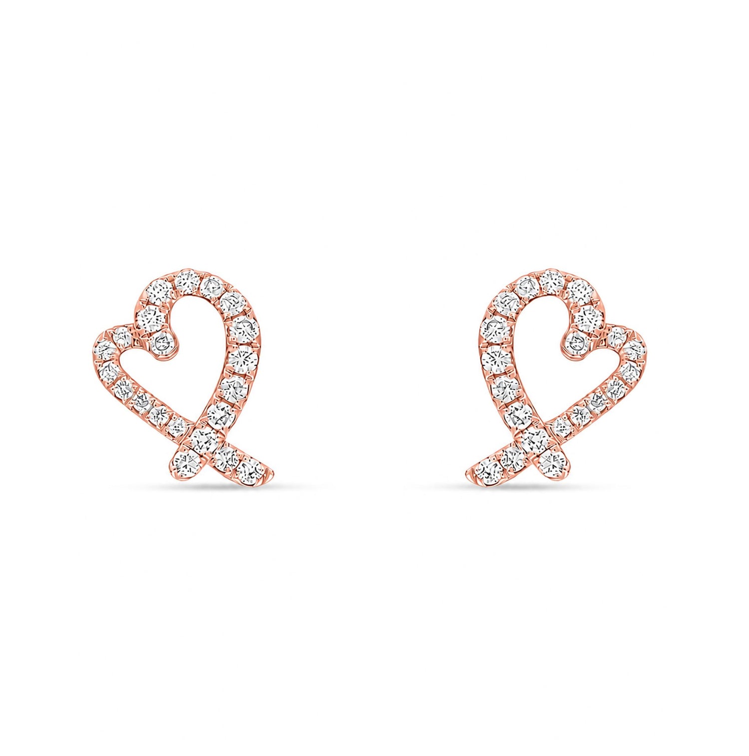 18ct Rose Gold Round Natural Diamond Open Heart Stud Earrings