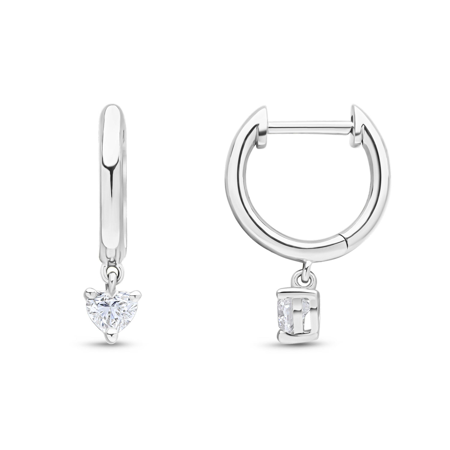 18ct White Gold Natural Heart Cut Diamond Drop Hoop Earrings