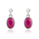 9ct White Gold Oval Natural Ruby Rubover Drop Earrings — 7x5mm