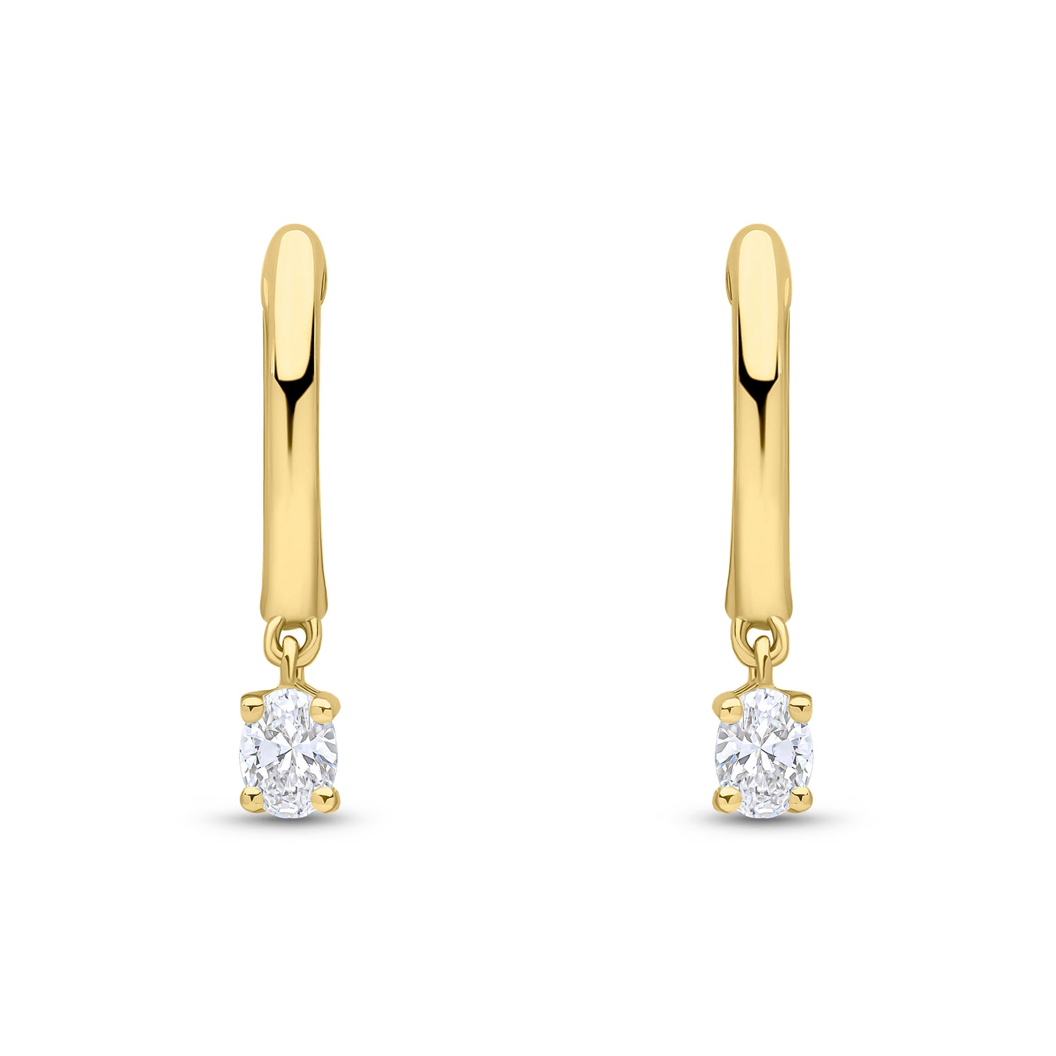 18ct Yellow Gold Natural Oval Diamond Drop Hoop Earrings