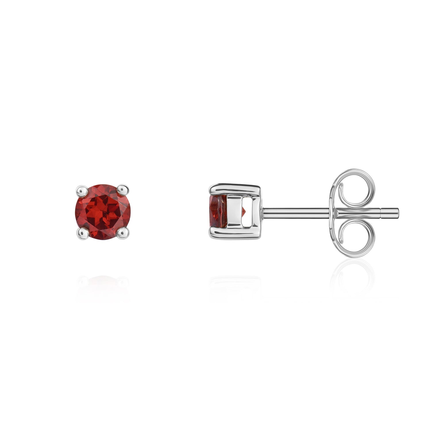 9ct White Gold Round Natural Garnet Claw Stud Earrings — 4mm