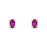 9ct White Gold Oval Natural Ruby Claw Stud Earrings — 5x3mm