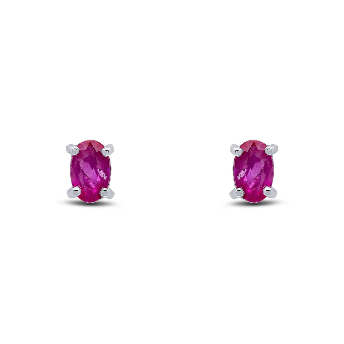 9ct White Gold Oval Natural Ruby Claw Stud Earrings — 5x3mm