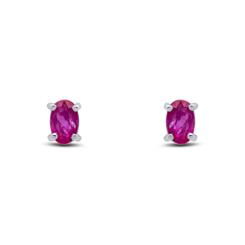 9ct White Gold Oval Natural Ruby Claw Stud Earrings — 5x3mm