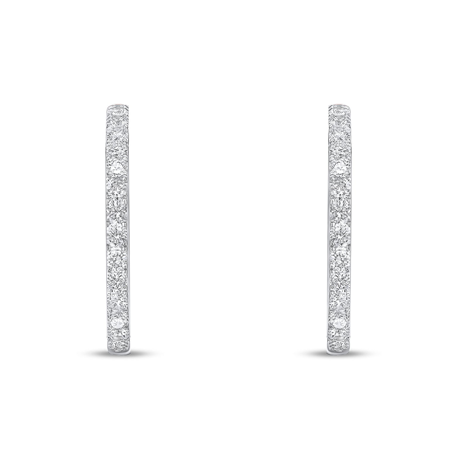 18ct White Gold Full Natural Diamond Round Hoop Earrings —25mm