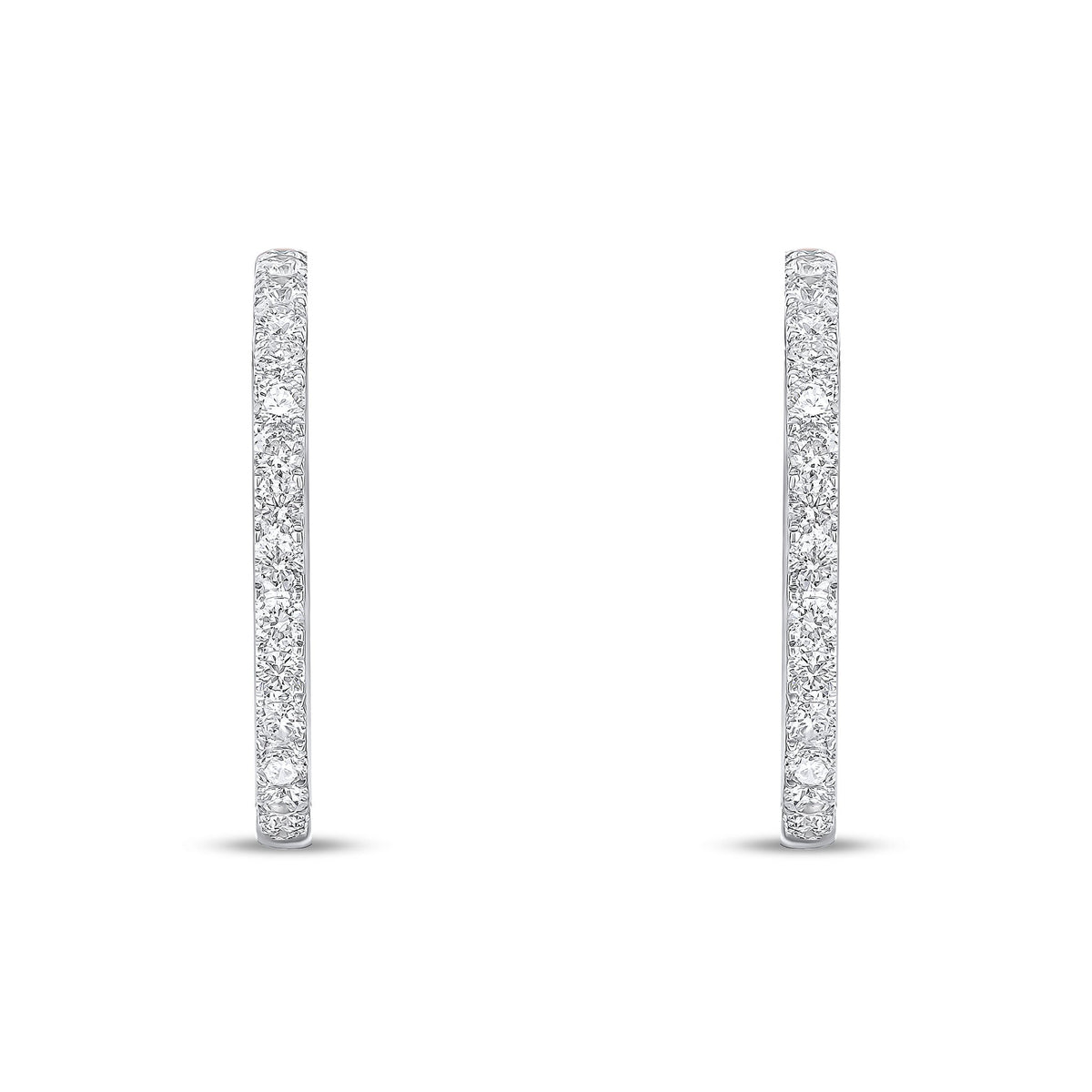 18ct White Gold Full Natural Diamond Round Hoop Earrings — 25mm