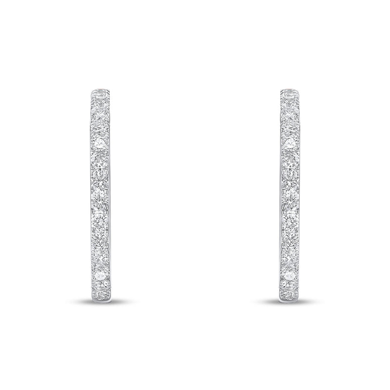 18ct White Gold Full Natural Diamond Round Hoop Earrings — 25mm