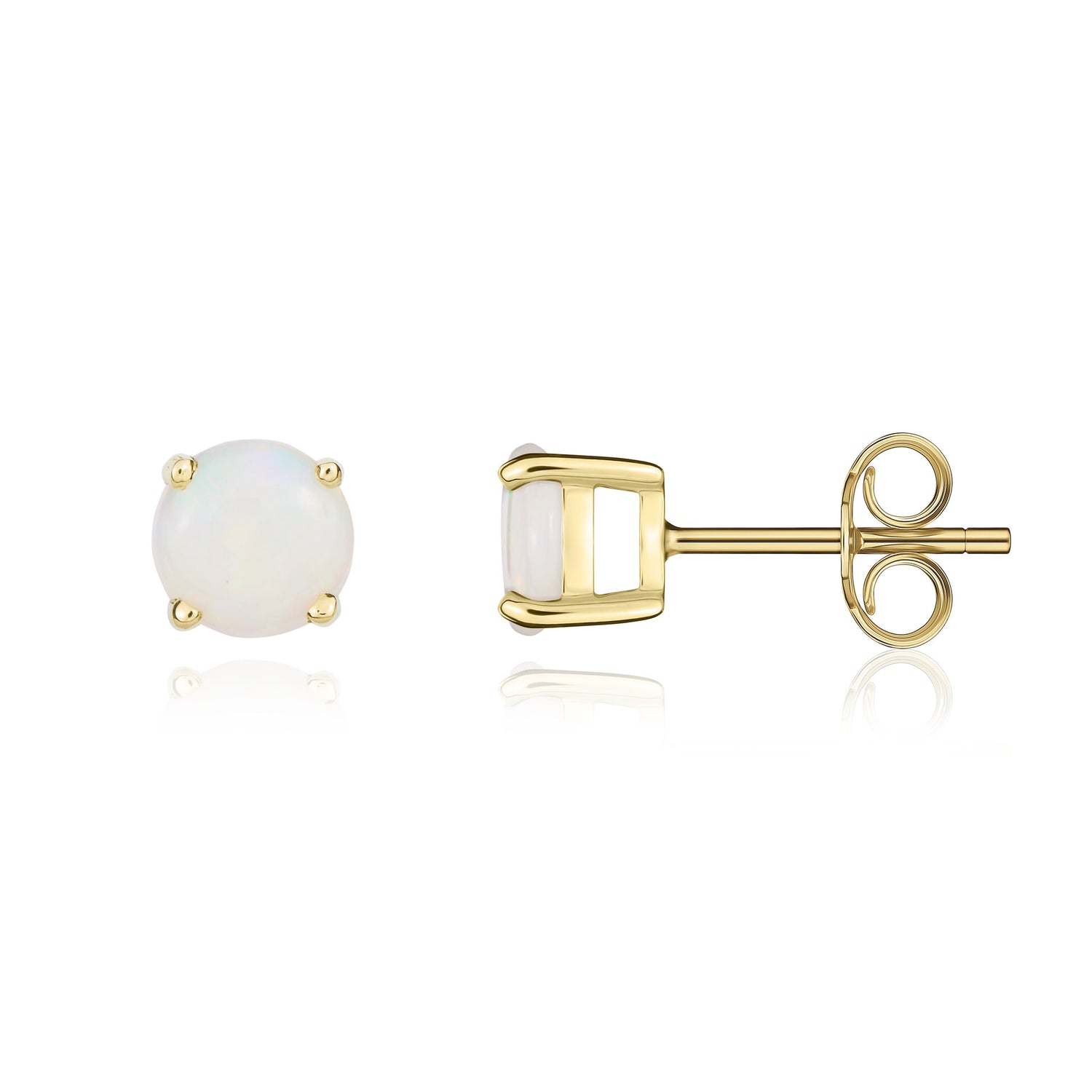 9ct Yellow Gold Round Natural Opal Claw Set Stud Earrings — 5mm