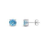 9ct White Gold Round Natural Swiss Blue Topaz Claw Set Stud Earrings — 6mm